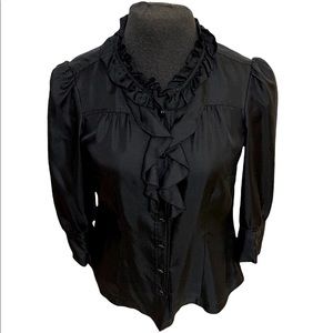 Banana Republic black ruffle silk blouse